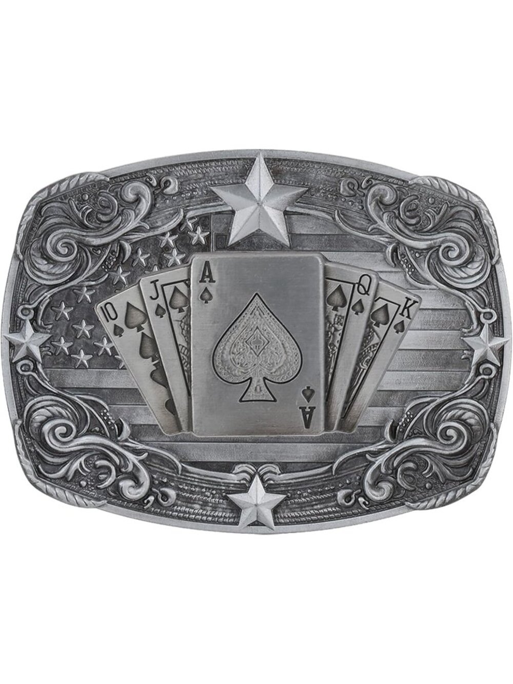Unisex Silver Flower Vintage Poker Cowboy Texas Rodeo Belt Buckle